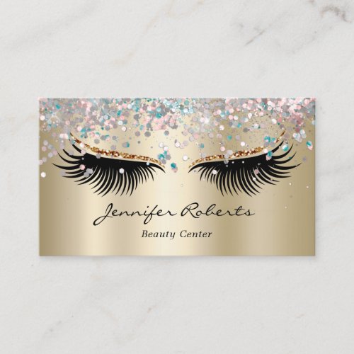 Makeup Artist Eyelash Holographic Glitter QR Gold  Business Card