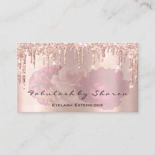 Makeup Artist Eyelash Lashes Florals Drips Rose Business Card (Front)