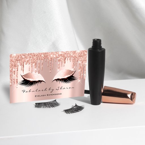 Customizable Makeup Artist Eyelash Lashes Glitter Drips Rose Business Card