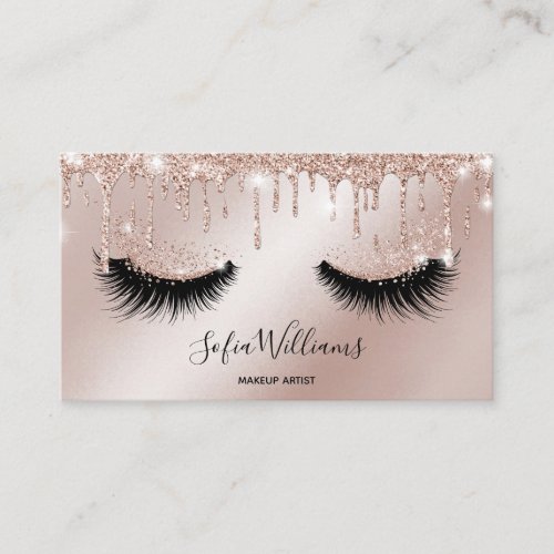 Makeup Artist Eyelash Lashes Glitter Drips Rose Business Card