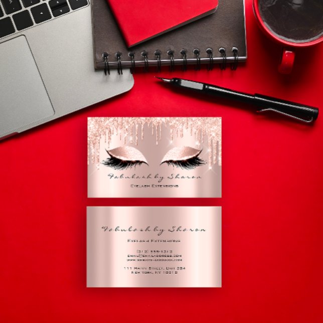 Makeup Artist Eyelash Lashes Glitter DripsRose 100 Business Card (Makeup Artist Eyelash Lashes Glitter Drips Rose 1 Business Card)