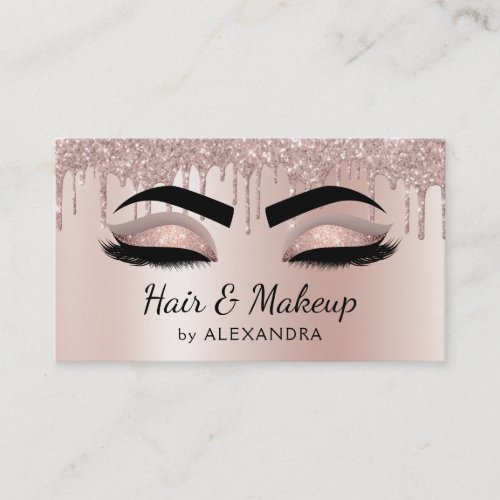 Makeup Artist Eyelash Lashes Glitter Rose Gold Business Card