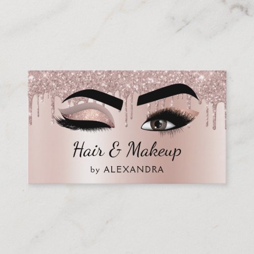 Makeup Artist Eyelash Lashes Glitter Rose Gold Business Card