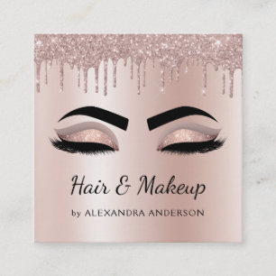 Makeup Artist Eyelash Lashes Glitter Rose Gold Square Business Card