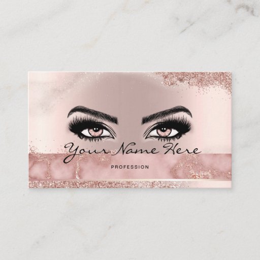 Customizable Makeup Artist Eyelash Lashes Glitter Rose script Business Card