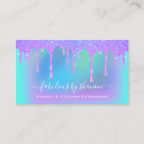 Makeup Artist Eyelash Lashes Holographic Pink Drip Business Card