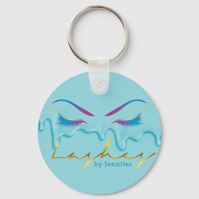 Makeup Artist Eyelash Lashes Paint Drips Teal Keychain (Front)