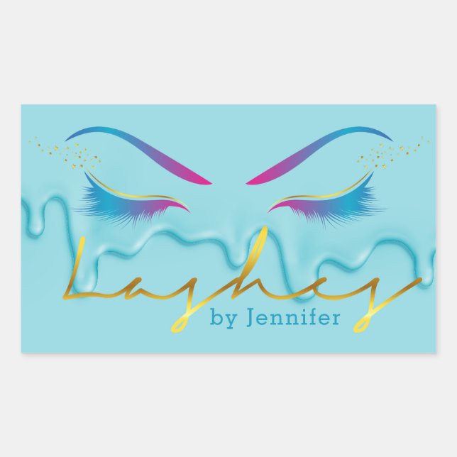 Makeup Artist Eyelash Lashes Paint Drips Teal Rectangular Sticker (Front)