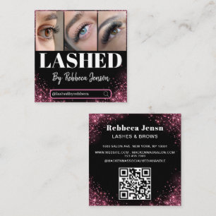 Makeup Artist Eyelash Lashes Pink Glitter script Square Business Card