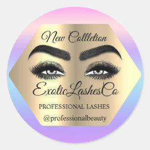 Makeup Artist Eyelash Logo Glitter Packaging Classic Round Sticker
