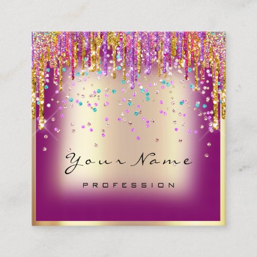 Makeup Artist Eyelash Logo Gold Glitter Drips Pink Square Business Card