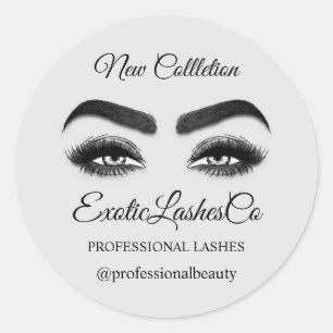 Makeup Artist Eyelash Logo Gray Packaging Cleaner Classic Round Sticker