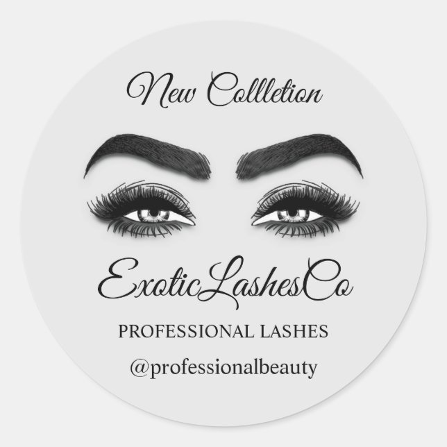 Makeup Artist Eyelash Logo Gray Packaging Cleaner  Classic Round Sticker (Front)