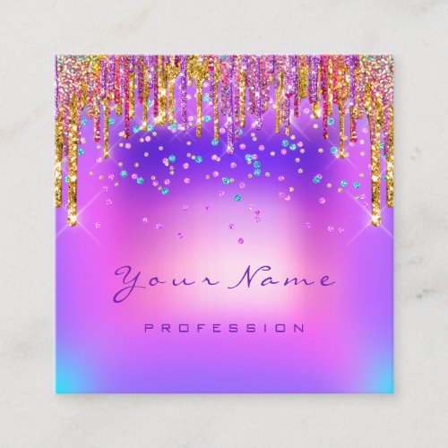 Makeup Artist Eyelash Logo Purple Gold Drips Pink Square Business Card