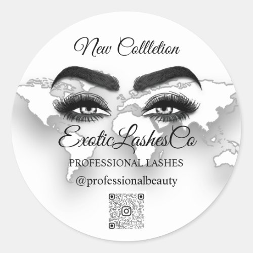 Makeup Artist Eyelash Logo QR Code World  Classic Round Sticker