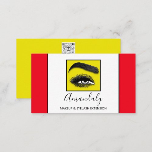 Makeup Artist Eyelash Logo QRCODE Yellow Red Business Card