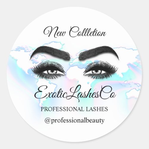 Makeup Artist Eyelash Logo World Blue Map Classic Round Sticker