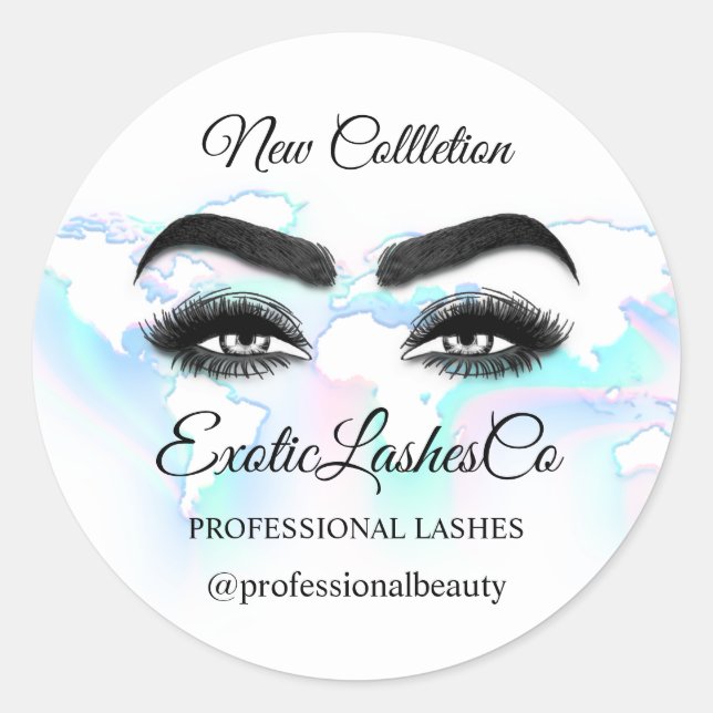 Makeup Artist Eyelash Logo World Blue Map Classic Round Sticker (Front)