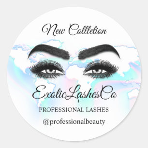 Makeup Artist Eyelash Logo World Blue Map Classic Round Sticker