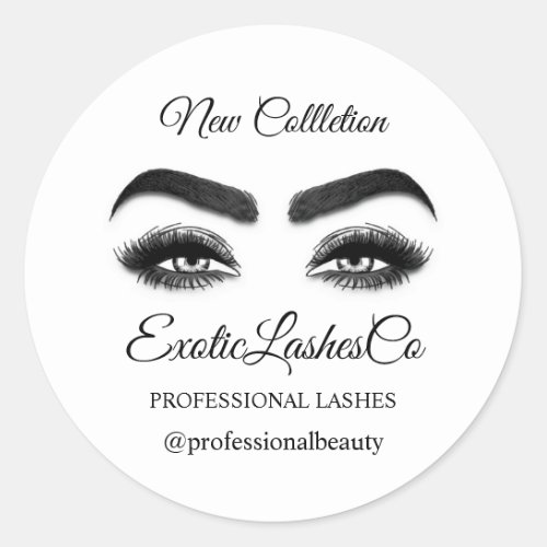 Makeup Artist Eyelash Logo World Map Black White Classic Round Sticker