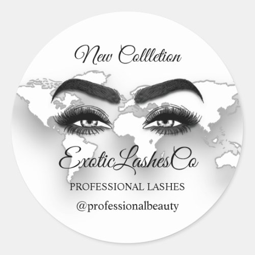 Makeup Artist Eyelash Logo World Map Classic Round Sticker
