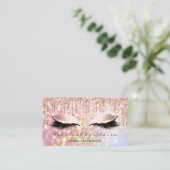 Makeup Artist Eyelash Pink Glitter Drips Rose Business Card (Standing Front)