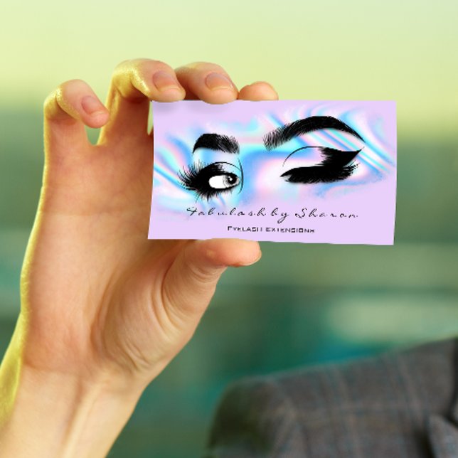 Makeup Artist Eyelash QRCODE Holographic Pink Business Card (Creator Uploaded)
