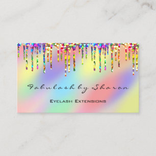 Makeup Artist Eyelash Rainbow Drips Holograph Business Card