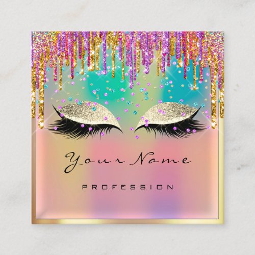 Makeup Artist Eyelash Rainbow Glitter Holograph Square Business Card