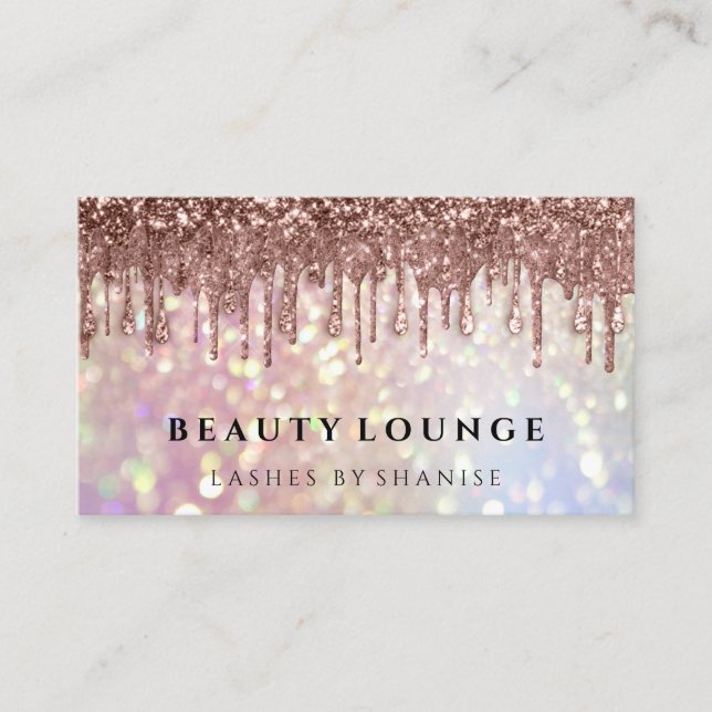Makeup Artist Eyelash Rose Drip Glitter Hair Nails Appointment Card (Front)