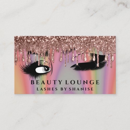 Makeup Artist Eyelash Rose Drips Holograph Ombre Appointment Card