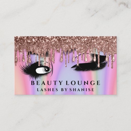 Makeup Artist Eyelash Rose Drips Holograph Pink Appointment Card