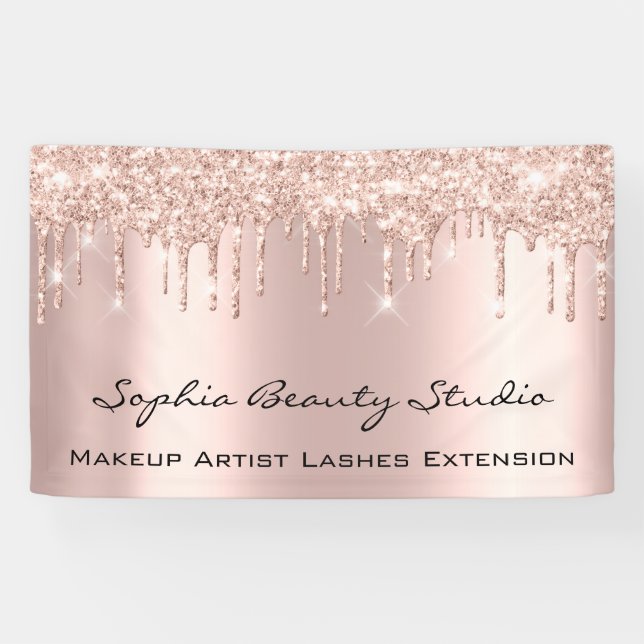 Makeup Artist Eyelash Rose Drips Pink Glitter Lux Banner (Horizontal)