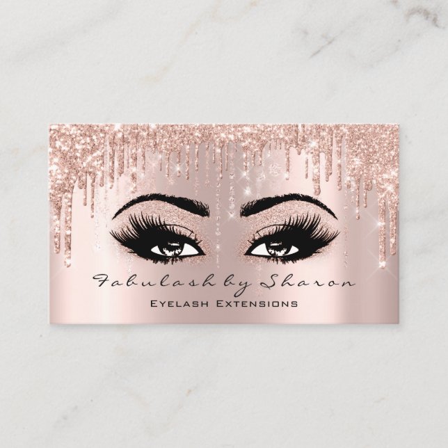 Makeup Artist Eyelash Rose Glitter Drips Eyes Business Card (Front)