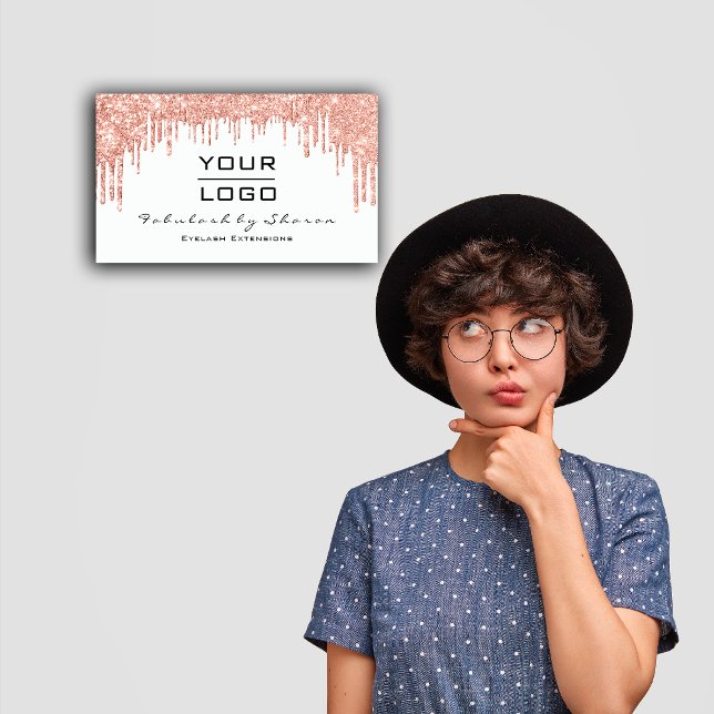 Makeup Artist Eyelash Rose Glitter Drips Logo Business Card (Makeup Artist Eyelash Rose Glitter Drips Logo Business Card )