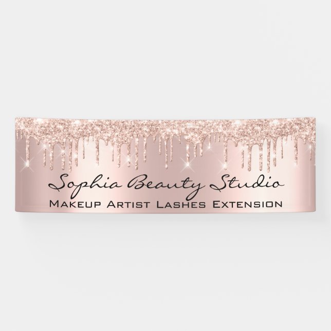 Makeup Artist Eyelash Rose Gold Drips Bride To Be Banner (Horizontal)