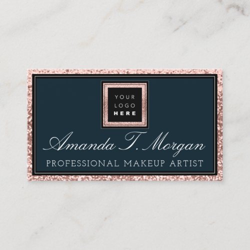 Makeup Artist Eyelash Rose Logo Elegant Blue Navy Business Card