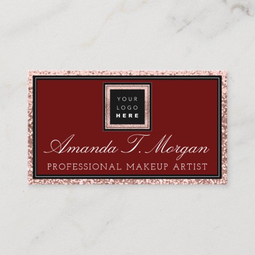 Makeup Artist Eyelash Rose Logo Elegant Burgundy Business Card