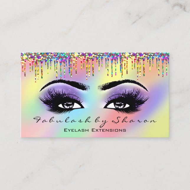 Makeup Artist Eyelash Unicornn Purple Holograph Business Card (Front)