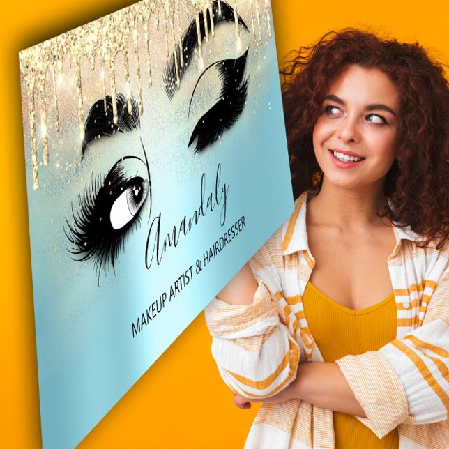 Makeup Artist Eyelashes Blue QRCODE Logo Brows  Business Card (Makeup Artist Eyelashes Blue QRCODE Logo Brows Business Card)