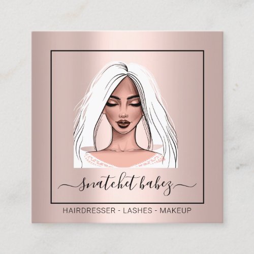 Makeup Artist Eyelashes Brows Girl Logo Rose Square Business Card