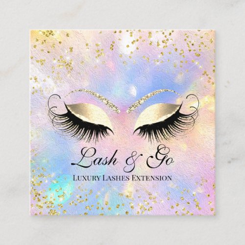 Makeup Artist Eyelashes Brows  Holograph Gold Square Business Card