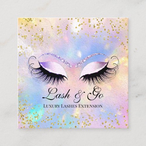 Makeup Artist Eyelashes Brows Holograph Gold Square Business Card