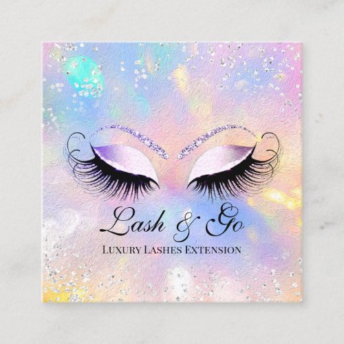 Makeup Artist Eyelashes Brows Holograph Silver Square Business Card