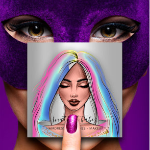 Makeup Artist Eyelashes Brows Silver Holograph Square Business Card