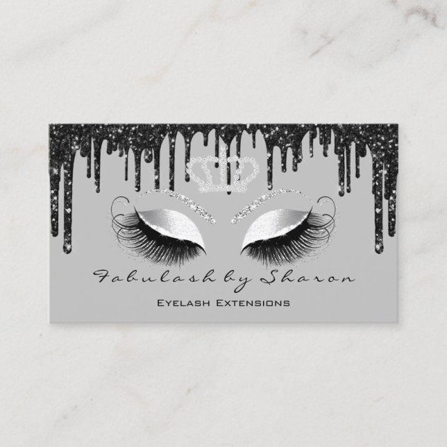 Makeup Artist Eyelashes Extension Black Drips Gold Business Card (Front)