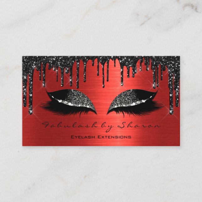 Makeup Artist Eyelashes Extension Black Drips Red Business Card (Front)