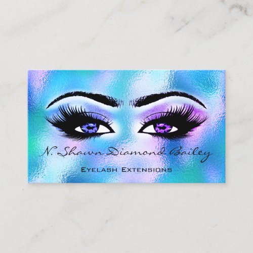 Makeup Artist Eyelashes Extension Blue Holograph Business Card