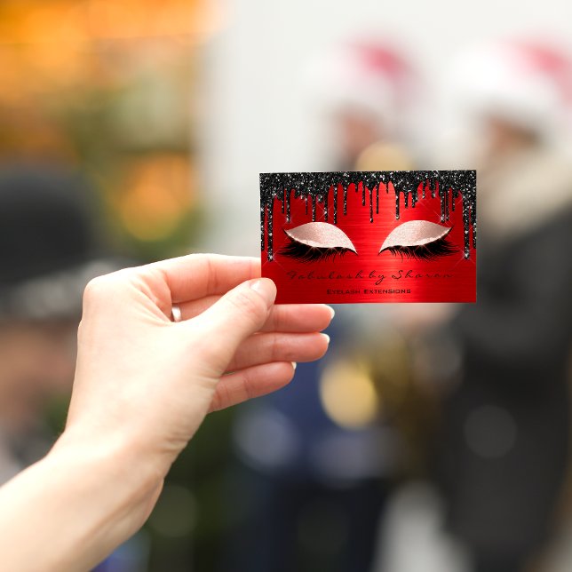 Makeup Artist Eyelashes Extension Red Black Drips Business Card (Creator Uploaded)