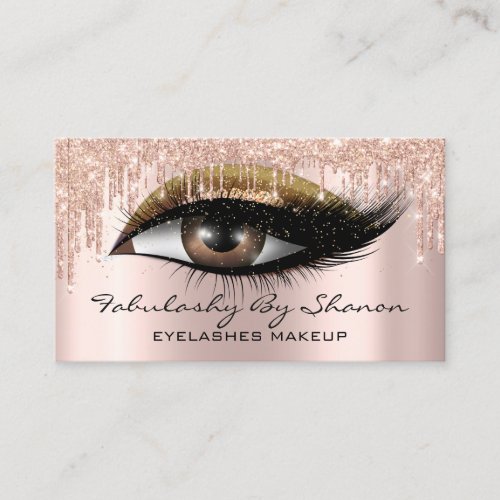 Makeup Artist Eyelashes Glitter Drips Rose Gold Business Card